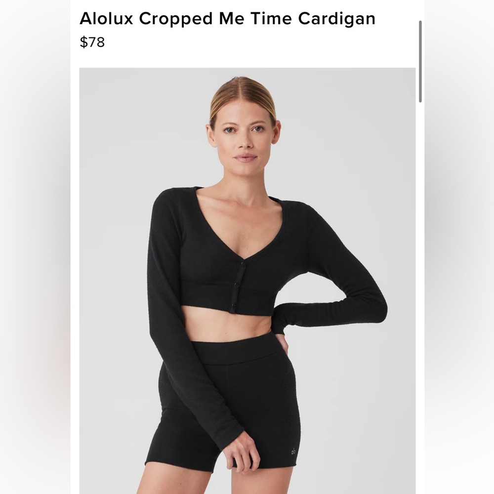 ALO Alolux Cropped Me Time Cardigan Black XS